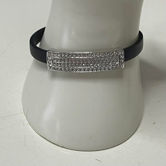 Bracelet black with silver tone and rhinestone slide signed costume jewelry - Picture 11 of 14